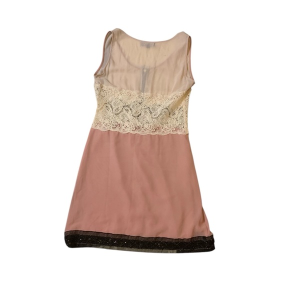Pink and Cream Sleeveless Colorblock Slip lace pajama dress. - Picture 3 of 3